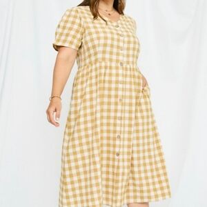 PLUS Mustard Plaid Midi Dress 1x